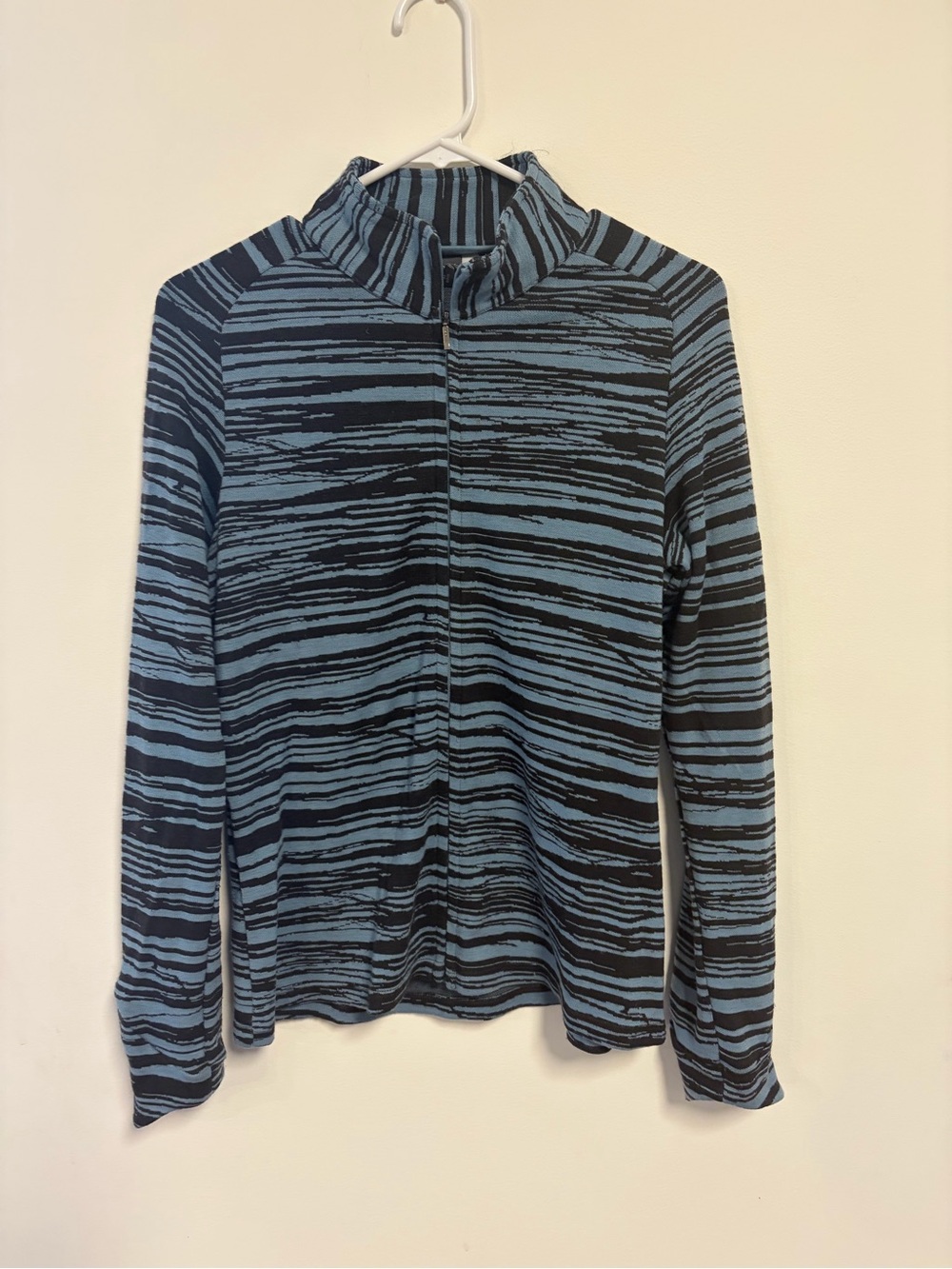 IBEX Zque Merino Wool Full Zip Jacket Womens Medium Blue Black Made In USA